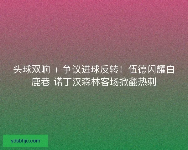 头球双响 + 争议进球反转！伍德闪耀白鹿巷 诺丁汉森林客场掀翻热刺