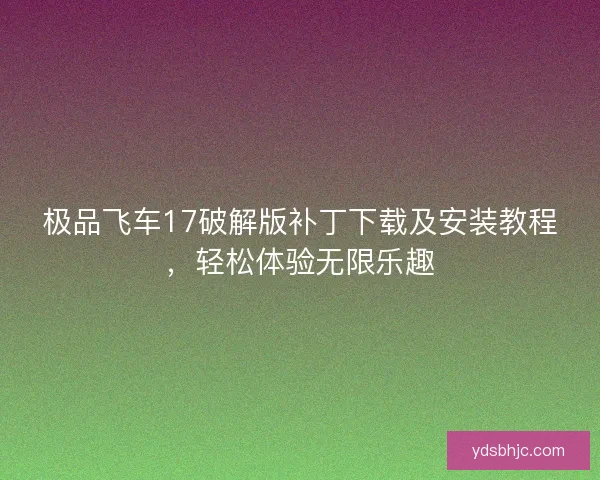 极品飞车17破解版补丁下载及安装教程，轻松体验无限乐趣