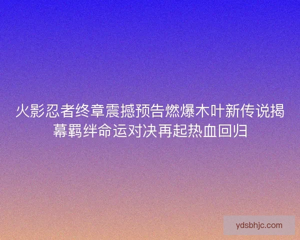 火影忍者终章震撼预告燃爆木叶新传说揭幕羁绊命运对决再起热血回归 火影忍者终章震撼预告燃爆木叶新传说揭幕羁绊命运对决再起热血回归