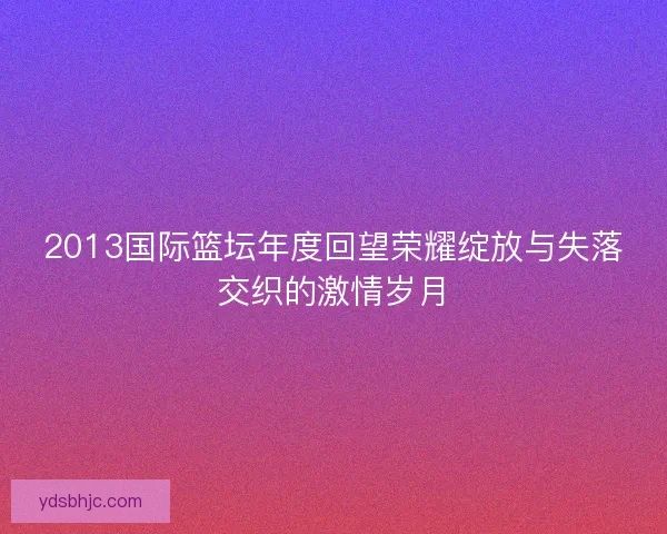 2013国际篮坛年度回望荣耀绽放与失落交织的激情岁月